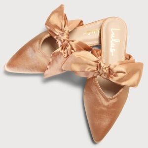 Lulus Sylviee Gold Satin Pointed-toe Bow Mules - Size 8.5